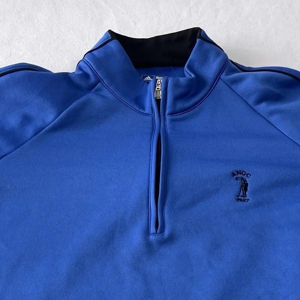 Adidas Golf Sweatshirt Mens Medium Blue Climalite 1/4 Zip Knit‎ Fleece ANGC 1987